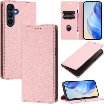 Produktbild von Litchi Leder Handyhülle für Samsung Galaxy A17 Wallet Kartenfächer Standfunktion Hülle Pink
