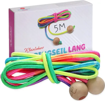 Produktbild von KLEINTOBER I premium Springseil Kinder I Springseil lang I Hüpfseil Set I 500cm I verstellbar I Rainbow I Anleitung für Seilspringen