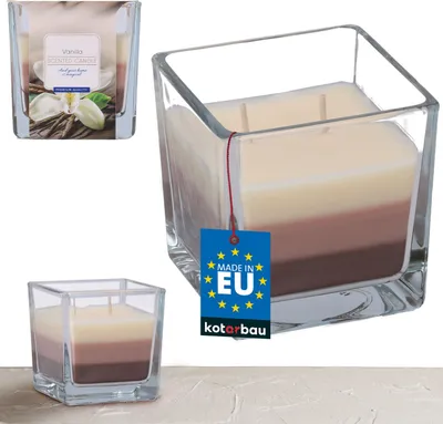 Produktbild von KOTARBAU® 2-Docht Duftkerze im Glas Zweidochtkerze dreifarbig Geschenkidee  Aromatherapie Dekorations-Kerzen Brenndauer bis zu 32 Stunden Vanille