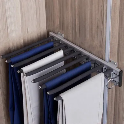 Produktbild von Edelstahl Hosenbügel Hosenauszug Kleiderstange Ausziehbar rutschfeste Hosen Kleiderbügel 9 Balken für Kleiderschrank Hosenbügel Platzsparend (Right)