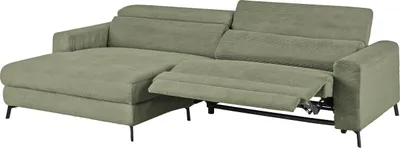 Produktbild von KAWOLA Sofa LAISKA Ecksofa Relaxfunktion teilmotorisch Cord olivgrün Longchair links