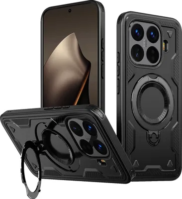Immagine prodotto di Custodia a doppio strato per Xiaomi 15T Pro, custodia protettiva magnetica con anello e supporto Nero