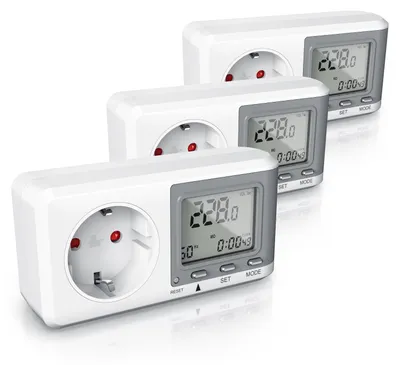 Zdjęcie produktu dla Zestaw 3 urządzeń do pomiaru zużycia energii Bearware z dużym wyświetlaczem, mierników prądu, wyświetlających wartości w watach (W), kilowatogodzinach (kWh) i kosztach, z funkcją pomiaru szczytowego, maksymalna moc 3680 W, zabezpieczenie przed dotknięciem, 3 sztuki, kolor biały