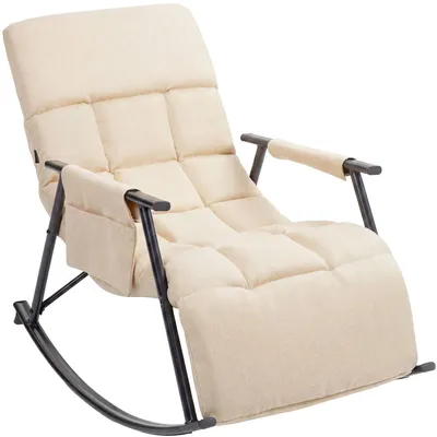 Produktbild von CLP Schaukelstuhl Elara gepolsterter Relaxsessel mit verstellbarer Rückenlehne creme Material Stoff