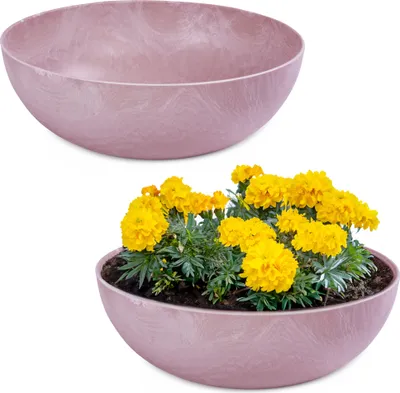 Image de Jardinière ronde ventrue de 25 cm pour l'extérieur, vieux rose marbré