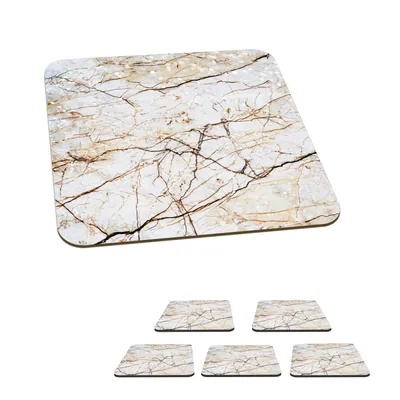 Produktbild von KitchenYeah® Glasuntersetzer Quadratisch 6er Set Marmor - Weiß - Braun 10x10 cm Untersetzer für Gläser - Getränkeuntersetzer - Tischplattenschutz - Tischuntersetzer für Tassen Tisch Bar Glas