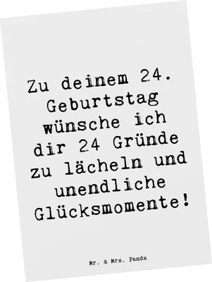 Produktbild von Mr. & Mrs. Panda Postkarte Spruch 24. Geburtstag Glück - Weiß - Geschenk, Ansichtskarte, Grußkarte, Geburtstagsglückwünsche, Liebe, Ansichtskarten, Geburtstagssprüche