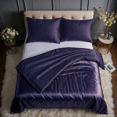 Produktbild von COZYOR Wende-Bettwäsche, glänzend matt, Satin & Mikrofaser, mit verstecktem Reißverschluss, 155x220cm+40x80cm, blau