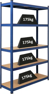 Produktbild von Schwerlastregal Ragnar | HxBxT 180x120x40cm | 5 MDF-Platten-Ebenen | Fachlast 175kg | Blau