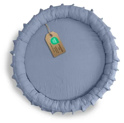 Produktbild von Bodenkissen Blau mit Rüschen - Sitzkissen für Kinder aus Musselin