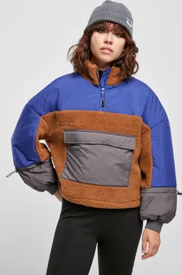 Produktbild von Urban Classics Damen Winterjacke Ladies Sherpa 3-Tone Pull Over Jacket Toffee/Bluepurple-XS