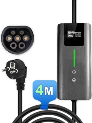Immagine prodotto di 4 m monofase 3,5 kW/7 kW trifase 11 kW/22 kW Caricabatterie EV tipo 2 portatile per auto elettriche e ibride plug-in