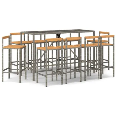 Produktbild von vidaXL 11-tlg. Gartenbar-Set Grau Poly Rattan & Massivholz Akazie