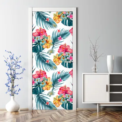 Produktbild von Dekorative Klebefolie selbstklebend Tapete Türposter dekoration Hawaiianische Blumen 77 x 200 cm