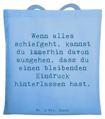 Produktbild von Mr. & Mrs. Panda Tote Bag Spruch Trost und Eindruck - Sky Blue - Geschenk, Tasche, Gefühl, Schultasche, Motivation, Einkaufstasche, Zitat, Zuneigung, Geborgenheit