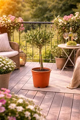 Produktbild von Olivenbaum Stämmchen 50–60 cm – Mediterrane Olivenpflanze für Balkon, Terrasse & Garten – Robuste Zimmerpflanze mit südländischem Flair