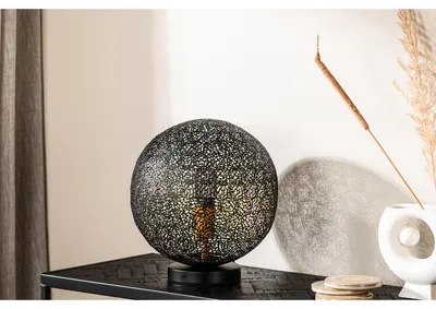 Obrázek produktu pro Stolní lampa T340, černá, kulatá, s perforovaným kovovým stínidlem, výška 30 cm