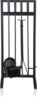 Image de Ensemble d'accessoires pour cheminée Relaxdays, 5 pièces : tisonnier, pelle à cendres, balayette, pince et support, en fer, ensemble pour cheminée, noir