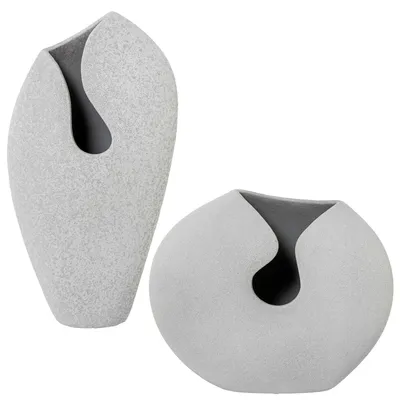 Produktbild von Set mit 2 Vasen mit Keramiköffnungen in Sandbeige, 23 x 12 x 35 cm