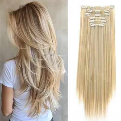 Zdjęcie produktu dla Pasemka do włosów, przedłużanie włosów, proste, 6 sztuk, 65 cm, naturalny blond i jasny blond