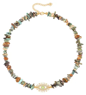 Produktbild von Aobei Pearl Natürliche afrikanische Türkis Choker 18K Gold CZ Evil Eye Anhänger