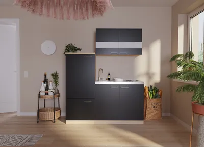 Produktbild von Küche Miniküche Single Eiche Schwarz Kühlschrank Luis 160 cm Respekta