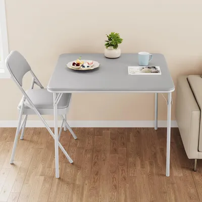 Produktbild von Klappbarer Spiel- und Kartentisch - Multifunktional - 85,3 x 85,3 x 70,9 cm - Gepolsterte PolyurethanTischplatte - Stabile Metallbeine - Tragbar - Grau
