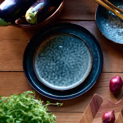 Obrázek produktu pro Talíř jídelní talíř dezertní talíř porcelánový talíř MIDO tmavě zelený 21 cm HOMLA