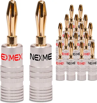 Produktbild von NEXMEX Bananenstecker 4mm schraubbar 24K vergoldet Lautsprecherkabel 18x Stecker