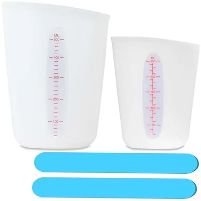 Productafbeelding van Siliconen maatbeker en roerstaafjes, 250/500 ml, set van 2, wit