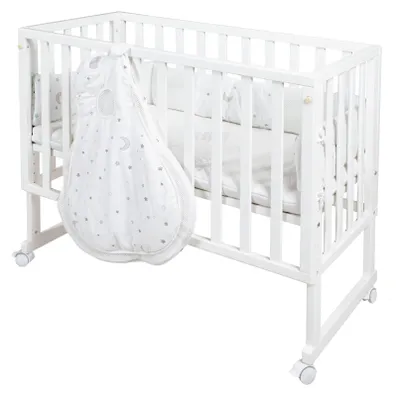 Image de Lit parapluie 3 en 1 "Sternenzauber" de Roba, blanc, convertible en lit de bébé et en banc, avec accessoires