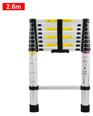 Image de QEENTOE, échelle télescopique en aluminium, 2,6 m, antidérapante, design télescopique, charge maximale : 150 kg