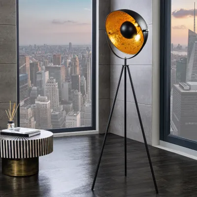 Produktbild von riess-ambiente Industrial Stehlampe STUDIO 150cm schwarz Blattgold-Optik neigbarer Schirm Stehleuchte Lampe Leuchte