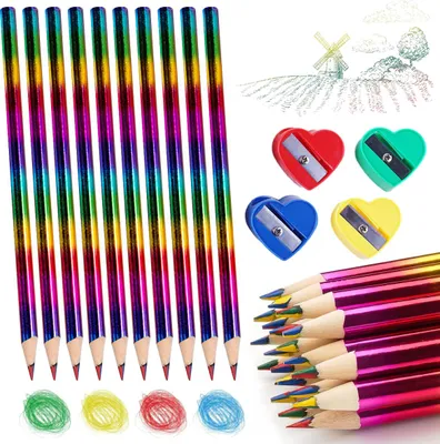 Produktbild von Regenbogenstift, 42 Stück Regenbogenstifte Kinder mit 4 Stück Spitzer, 4 in 1 Regenbogenfarbenstift, Buntstift mehrfarbig, Zeichenstift-Set zum Kunstzeichnen, Skizzieren und Ausmalen