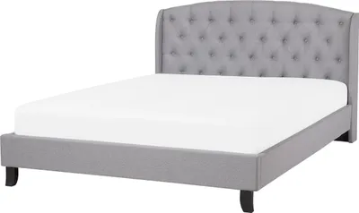 Produktbild von BELIANI Polsterbett Grau 160 x 200 cm Leinenoptik Gepolsterte Kopfteil mit Knopfverzierung Klassisch