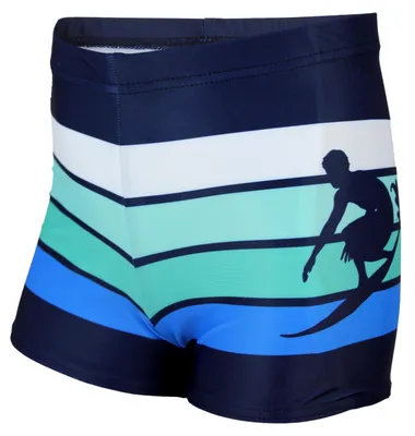 Produktbild von Aquarti Jungen Badehose Gestreift mit Motiven, Farbe: Dunkelblau / Grün, Größe: 140