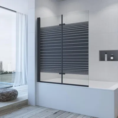 Produktbild von Duschabtrennungen Glas Badewanne schwarz 120x140cm 2 teilig Bohrinstallation und Kleb-Installation wählbar mit Nano Beschichtung
