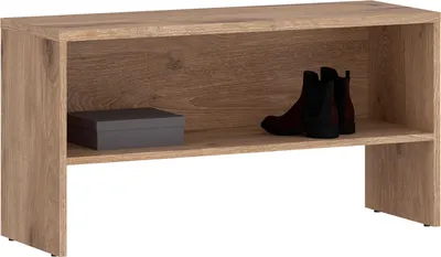 Produktbild von Garderobenbank MALEA mit Schuhablage aus Spanplatte. Sitzbank in Viking Eiche, max. Belastbarkeit 100 kg. Flurmöbel, Schuhaufbewahrung, Bank mit Stauraum.