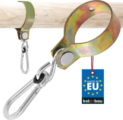 Produktbild von KOTARBAU® Schaukelschelle ⌀ 80mm Schaukelhaken für Holzbalken Stabile Schaukel  Haken für Hängesessel mit Karabinerhaken  Stahl Gold