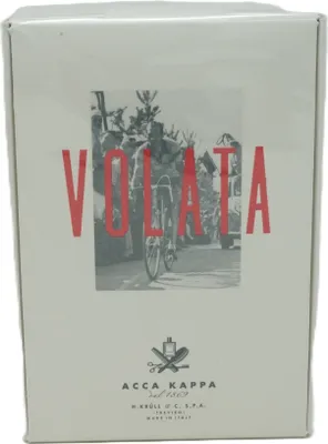 A box with a vintage-style image of a cyclist and the word 'VOLATA' in red.