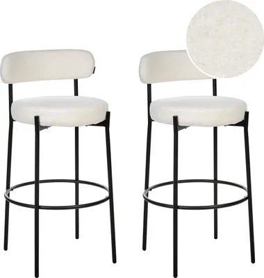 Produktbild von BELIANI Barstuhl 2er Set Weiß Bouclé-Bezug und Metall mit Lehne Fußstützen Modernes Design Sitzmöbel Wohnzommer Küche Bar Wohnküche Ausstattung