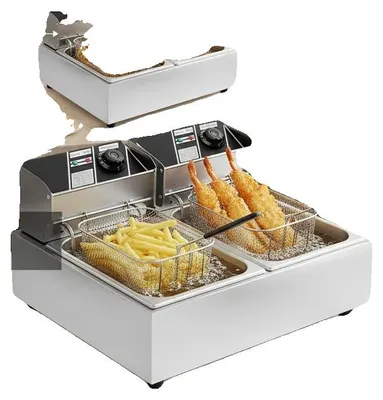 Image de Friteuse, puissance 5 kW, deux cuves, capacité de 6 litres chacune, plage de température de 60 à 200°C, modèle de table