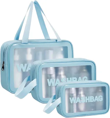 Productafbeelding van Transparante toilettas set, 3-delig, waterdicht, geschikt voor reizen