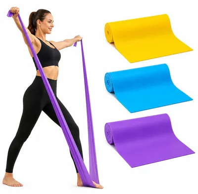 Zdjęcie produktu dla Zestaw 3 taśm fitness – taśma gimnastyczna i taśma oporowa 200 x 15 cm, elastyczna taśma sportowa do jogi, pilatesu, rozciągania, rehabilitacji i treningu siłowego, 3 poziomy oporu