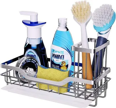 Produktbild von Famanu Spülbecken Halter - Abnehmbare Tropfschale Küchenorganizer - Edelstahl Schwamm - Silber