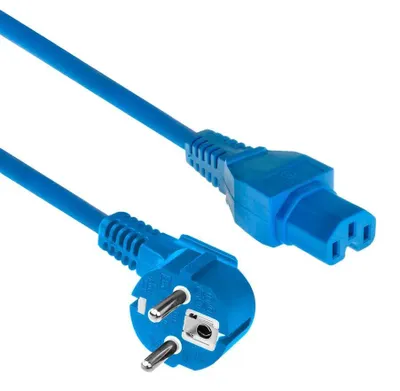 Produktbild von ACT Stromkabel Netzstecker CEE 7/7 Stecker (abgewinkelt) - C15 blau 1.5 m, 1,5 m, CEE7/7, C15-Koppler, H05RN-F, 230 V, 10 A