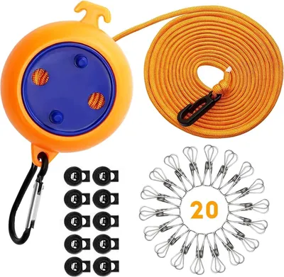 Produktbild von Ausziehbare Wäscheleine - 10m - Tragbar - Orange