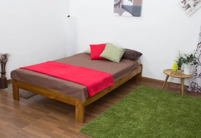 Produktbild von Einzelbett / Gästebett Kiefer Vollholz massiv Eichefarben A10, inkl. Lattenrost - Abmessung 120 x 200 cm