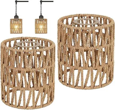 Produktbild von Ibenzoa® Rattan-Lampenschirme, 2er Set – handgeflochtene Lampenschirme Ø40 x H25 cm, 100% natürliches Rattan, Vintage-Boho für Tisch- & Stehlampen