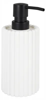 Produktbild von Seifenspender aus Kunststoff, geriffelt, Weiß, 350 ml, schwarze Pumpe